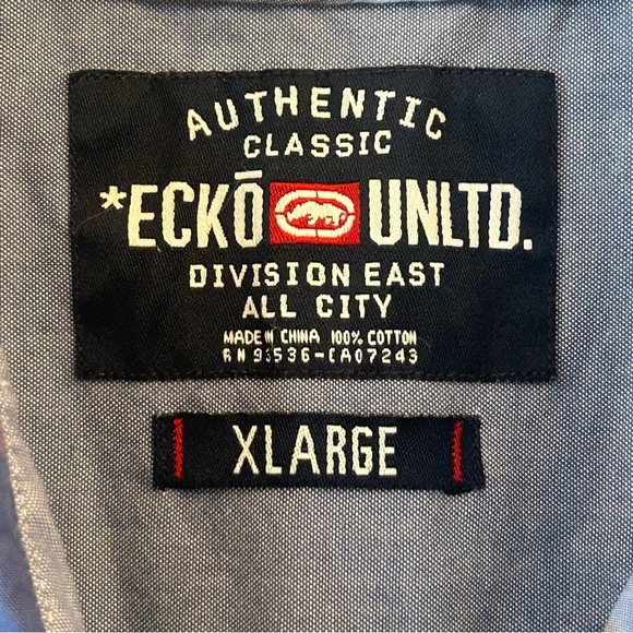 Ecko Unlimited Blue and Orange Plaid Button Down Shirt Y2K Cotton XL - Picture 7 of 7